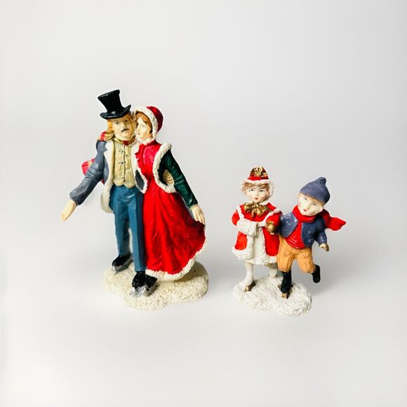 Mervyn’s Christmas Village Square 4" Boy Girl Man Woman Ice Skating Skaters 1991 - Picture 1 of 8